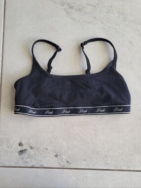 PINK Brand Black Bralette Juniors Extra Small Adjustable Straps Pink brandedBand